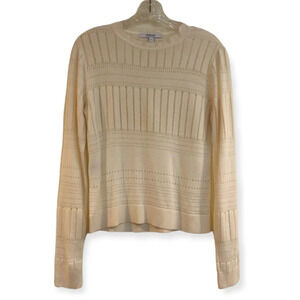 Derek Lam 10 Crosby Wool Blend Tight Knit Cutout Lace Cream Long Sleeve Top S